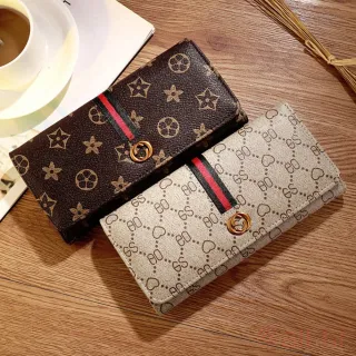 Bolsa Feminina em Couro PU com Zíper - Carteira Comprida - Brown Flower