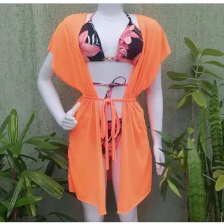 Seca Rápido Kimono de Amarrar Saida de Praia Curta - Branco