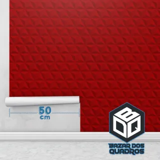 Adesivo Vermelho Geométrico 3D - Papel de Parede 1m x 50cm - Único