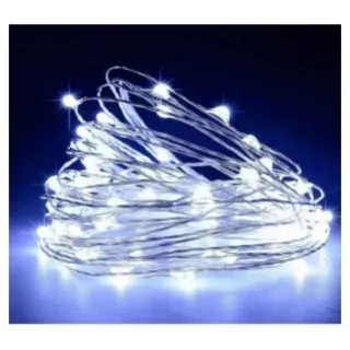 Promoção Fio Luz Natal 30 Leds Prata Cordão Cores 3m Pilha - Branco Quente
