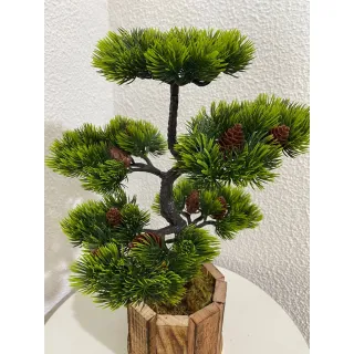 Vaso Cerâmica Bonsai Artificial Grande - Folhas Realistas - vaso em madeira