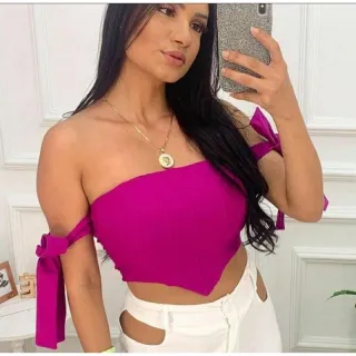 Bojo Cropped Feminino Alça Lacinho Sustentável - Preto