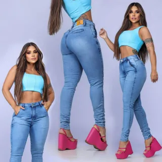 Cintura Alta Calça Jeans Feminina Skinny Levanta Bumbum com Lycra - SKINNY-preta