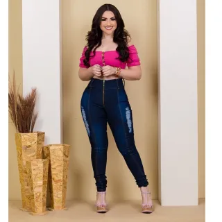 Calça Skinny Feminina com Lycra, Cintura Alta e Levanta Bumbum - Jeans Escuro - jeans clara lisa ele