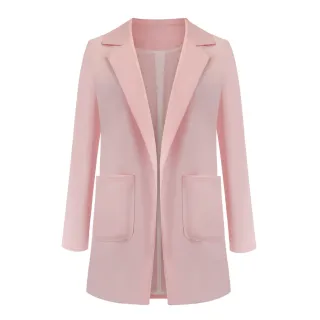 Blazer Feminino Plus Size Alfaiataria Casual Slim Pequeno Cor Lisa - Rosa