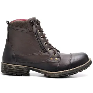 Coturno Masculino Adventure em Couro Legítimo Casual - Escovado Café