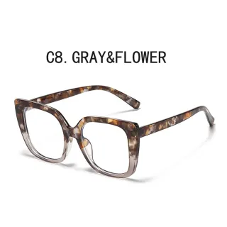 Óculos Femininos Anti-Luz Azul - Moda Quadrado, Molduras Coloridas - C13.Flor roxa