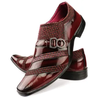 Confortável Sapato Social Masculino Verniz Estampado - Palha (6103)