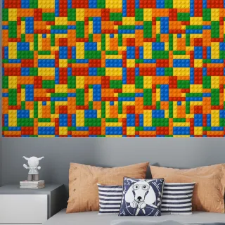 Quarto Infantil Lego Autocolante - Papel de Parede Adesivo Colorido Lavável 3m - Único