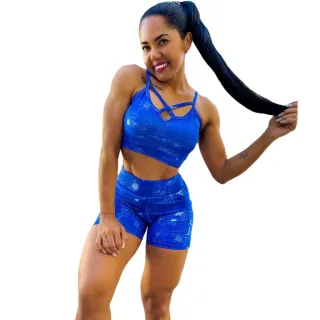 Conjunto Fitness Premium Top Feminino Estampado Ou Liso + Short para Academia - Estampa 01