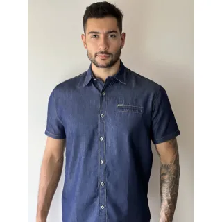 Premium Manga Curta Social Jeans Camisa - JEANS DESTROID