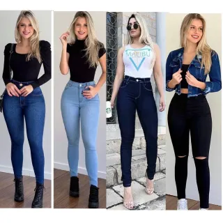 Envio Imediato Calça Feminina Jeans Skinny Cintura Alta Levanta Bumbum - Wide Leg Marmorizada Rasgada