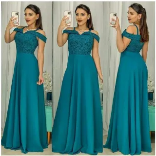 Elegante Vestido Longo para Madrinha de Casamento - AZUL TIFFANY