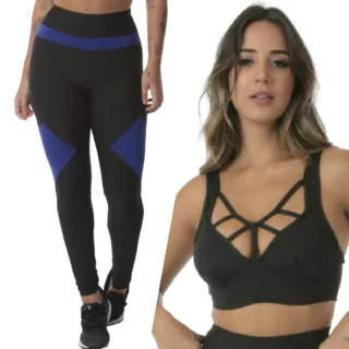 Roupas Femininas Conjunto Fitness Calça Preta+Top Com Bojo - Vermelho