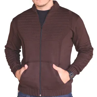 Blusa Masculina Tricot Cardigan com Zíper e Bolso - Marsala