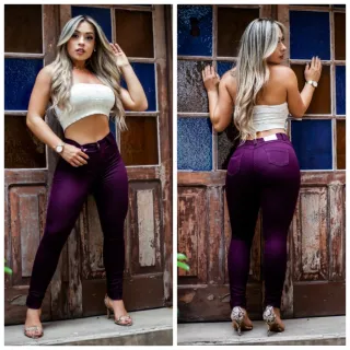 Cintura Alta Calça Jeans Feminina Skinny Vinho - 44