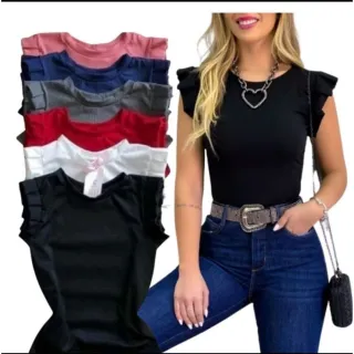 Blusa Feminino Babado Girassol Regata Canelada - Azul Petroleo