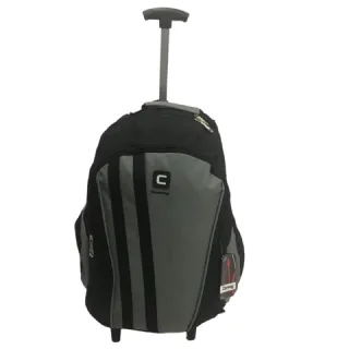 Mochila juvenil e adulto com rodinhas e alças de costas - preta listras brancas