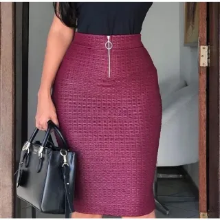 Saia secretaria branca midi, reta com zíper - Raryel - Branco