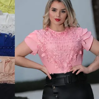 Moda Evangélica: Blusas Sociais com renda, pérolas e pedraria - Modelo 2
