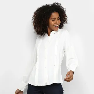 Camisa Manga Longa Feminina Social Corte V Botões - B0016 - Verde