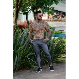 Premium Resinada Cinza Alfaiataria Skinny Calça - P