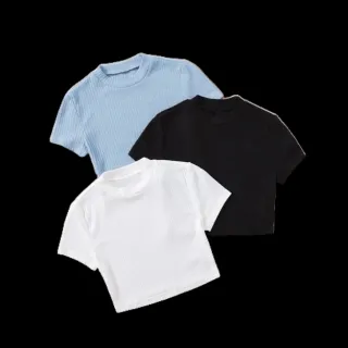 Conjunto feminino moda casual: kit 3 blusinhas de manguinha gringa para faculdade - Rosa bb,lilás e azul bb