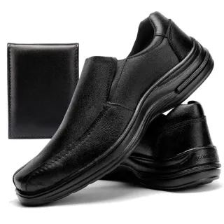 Conforto e Estilo: Sapato Masculino Social Ortopédico de Couro + Carteira - PRETO222