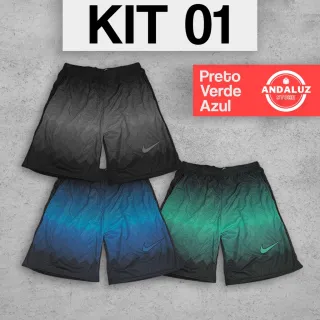 Bermuda Shorts Colorido Futebol Academia - Kit com 3 unidades - KIT 6 (3unid)