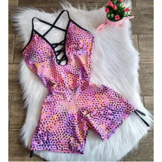 Academia cordinha lateral macaquinho fitness com bojo - estampa 13