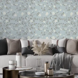 Adesivo Floral Azul Quarto Sala - Papel de Parede Autocolante Lavável 1m x 50cm - Único