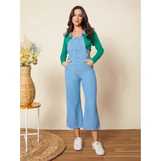 Jardineira Jeans Feminina - Macacão Pantacourt Alça Regular