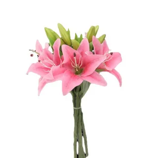 Flor de Seda Lírio Artificial Simulação Perfume Suporte Curto Casa Decoração Falso - Deep Pink