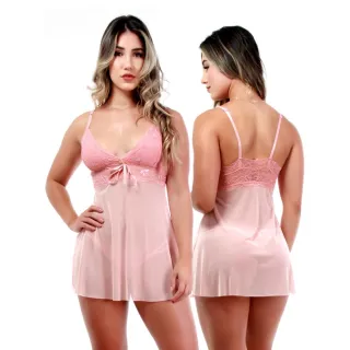 Roupa de dormir sensual feminina em renda e tule transparente - ViDa Store - Vermelho
