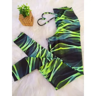 Legging Fitness Corda P e M - Calça Legging - Preto verde neon
