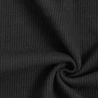 Canelado Manga Longa Preto Vestido Curto Feminino - Preto