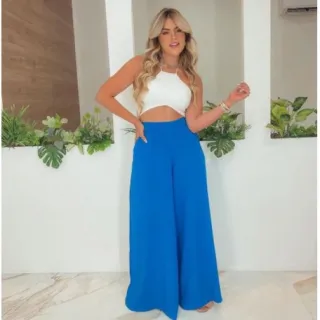 Pantalona Feminina em viscolinho P/M/G - vinho-sem cinto