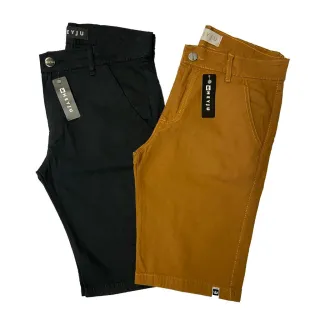 Lycra Colorida: Kit com 2 Bermudas Masculinas de Sarja - Preto e Caramelo