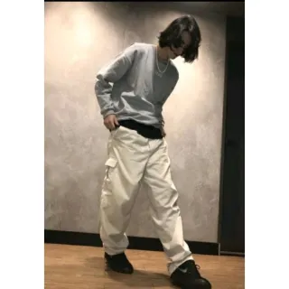 Barra Larga Sarja Skate Cargo Calça - Creme (clara )