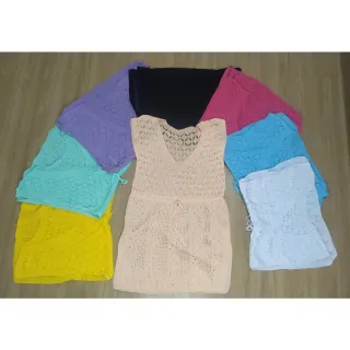 Cardigan Tricô Kimono Amarrar Saida De Praia Banho - Preto