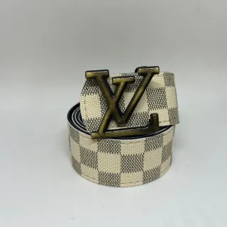 Couro Xadrez Dupla Face Cinto Masculino - Ouro Escovado - Marrom