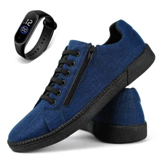 Promoção Imperdível: Sapatenis Masculino Calce Facil com Ziper + Brinde - Preto