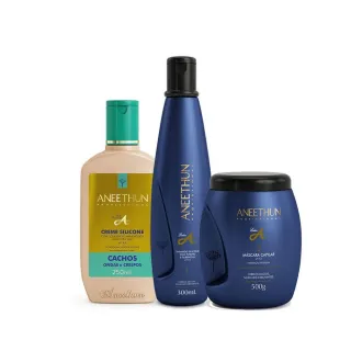 Hidratação Imediata - Kit Aneethun Linha A (Shampoo, Máscara e Creme Silicone) - CREME DE SILICONE CACHOS 250ml