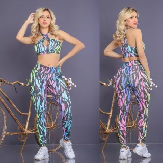 Conjunto Fitness Feminino Calça e Top para Academia - Estampa 04