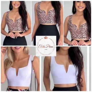 Moda Blogueira Verão Cropped Top Alça Feminina Decote Em V Aro Cod-CPAV com bojo - Preto