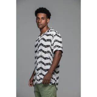 Camisa masculina estampada Slim Zig Zag em viscose branca - G