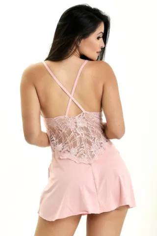 Lingerie Mia Decotada Renda Camisola - Rosa