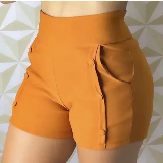 Modinha Tendência: Shorts Feminino Curto com Botões Cobertos - Vermelho