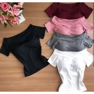 Moda Super Envio !! Blusa Feminina Canelada Manga Curta Ombro Básica - 0025 - Vinho