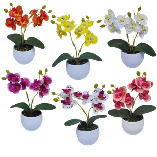 Vaso Decorativo Mini Planta Artificial de Orquídeas - Arranjo - AMARELA